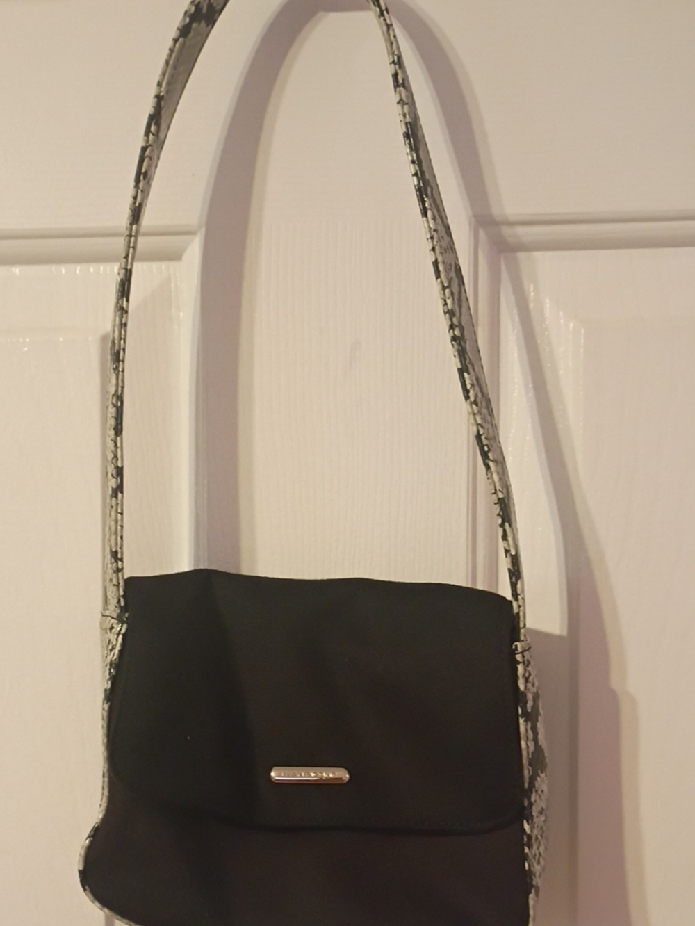 Evan Picone Black Shoulder Bag with Patterned Strap